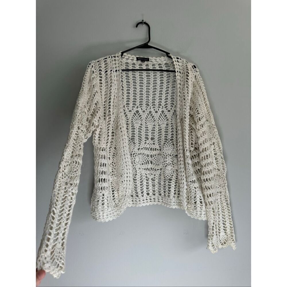 vintage y2k by deisgn open front loose knit white glitter cardigan sweater XL